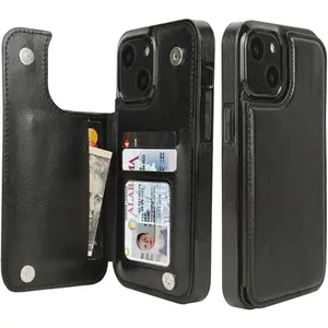 Phone cases for iPhone 17 16 Pro Max 15 14 13 12 phone cases  Wallet Case with Card Holder, PU Leather Kickstand Card Slots Double Magnetic Clasp Flip Case Shockproof Cove case for iphone 17 Pro Max (Black Brown)