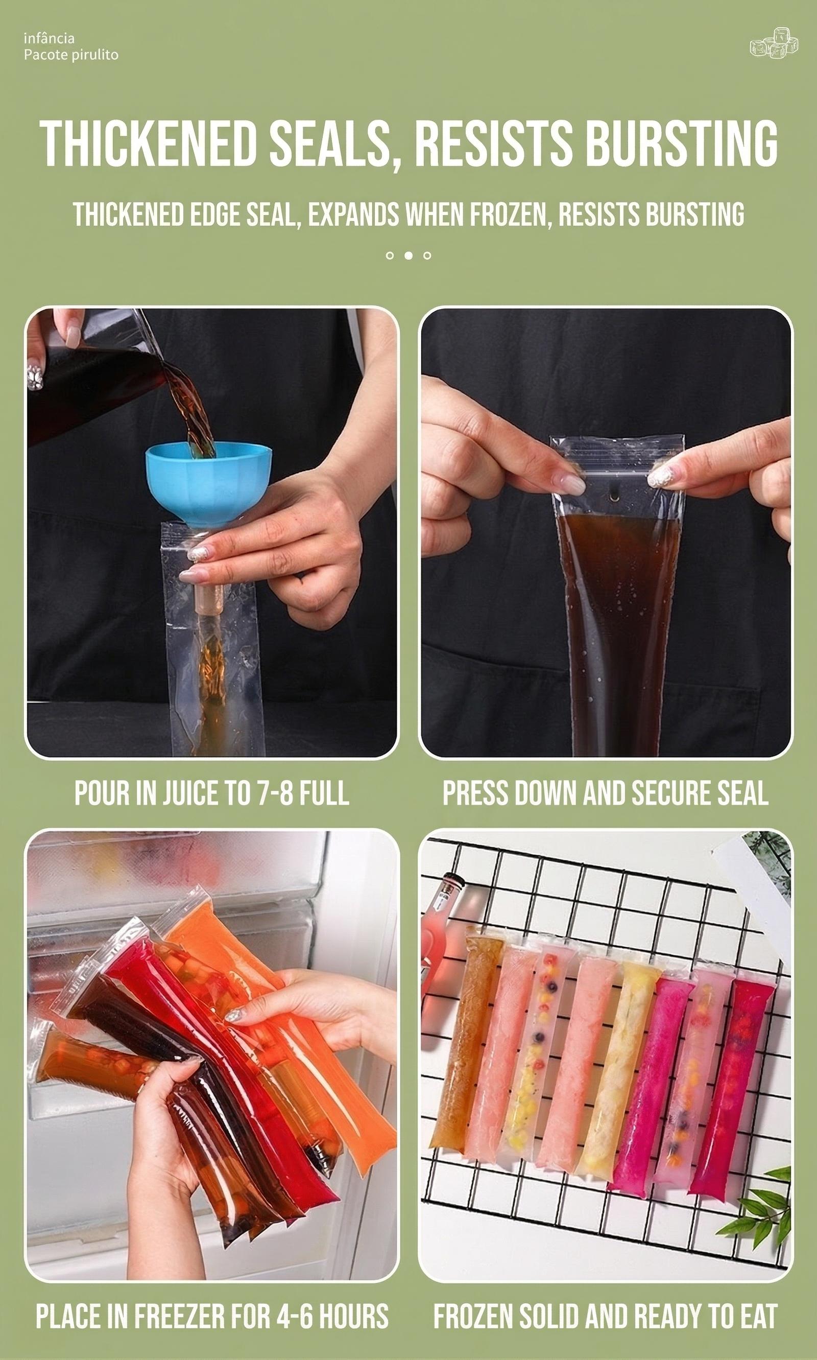 100 PCS Food-grade disposable popsicle bags, fruit jelly bags, ice cream, popsicle sticks, long strips, homemade ice pop bags