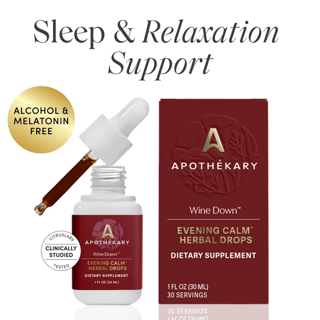 Apothékary Wine Down - Relaxation & Sleep Support Liquid Herbal Drops* | Antioxidant Rich, Alcohol-Free, Clinically-Tested, Certified Organic, Certified Gluten-Free, PETA Certified Vegan & Cruelty-Free, Third Party Tested, Plant-Based, Made in the USA