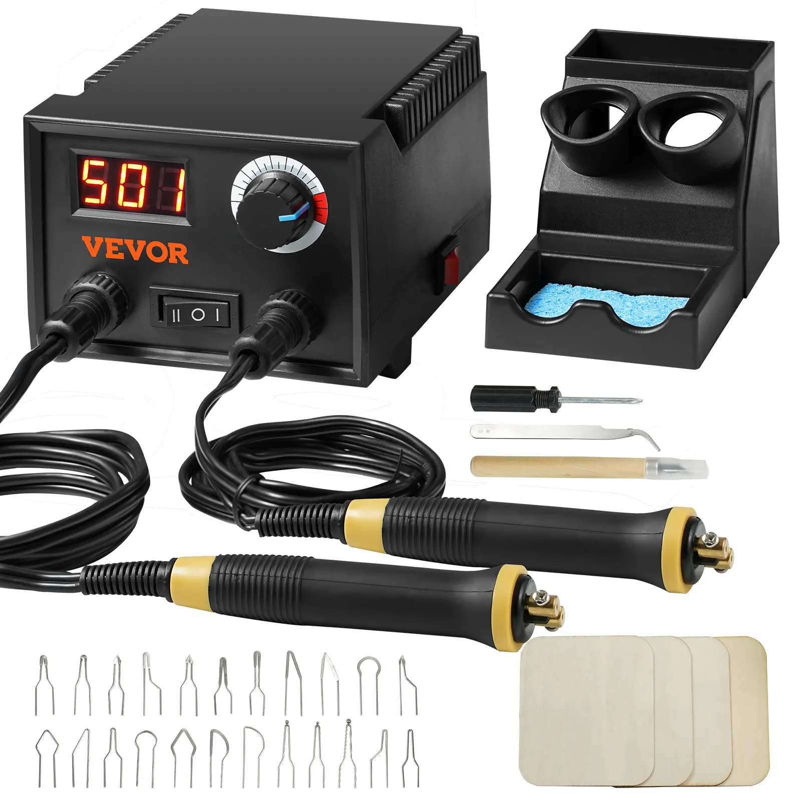 Spring new arrivals Wood Burning Kit, 200~700 ° C Adjustable Temperature with Display, Dual Output Port with 2 Pyrography Pens, 23 Wire Nibs, 4 Wood Chip, 1 Pen Holder, 1 Screwdriver, 1 Knife, 1 Tweezers, 1 Sponge