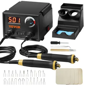 Father's Day Gift VEVOR Wood Burning Kit, 200~700 ° C Adjustable Temperature with Display, Dual Output Port with 2 Pyrography Pens, 23 Wire Nibs, 4 Wood Chip, 1 Pen Holder, 1 Screwdriver, 1 Knife, 1 Tweezers, 1 Sponge