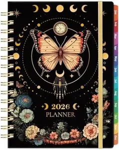 2026 Planner - Planner 2026, Jan 2026 - Dec 2026, 6.4" x 8.5", Weekly and Monthly with Tabs, Back Pocket + Thick Paper - Butterfly