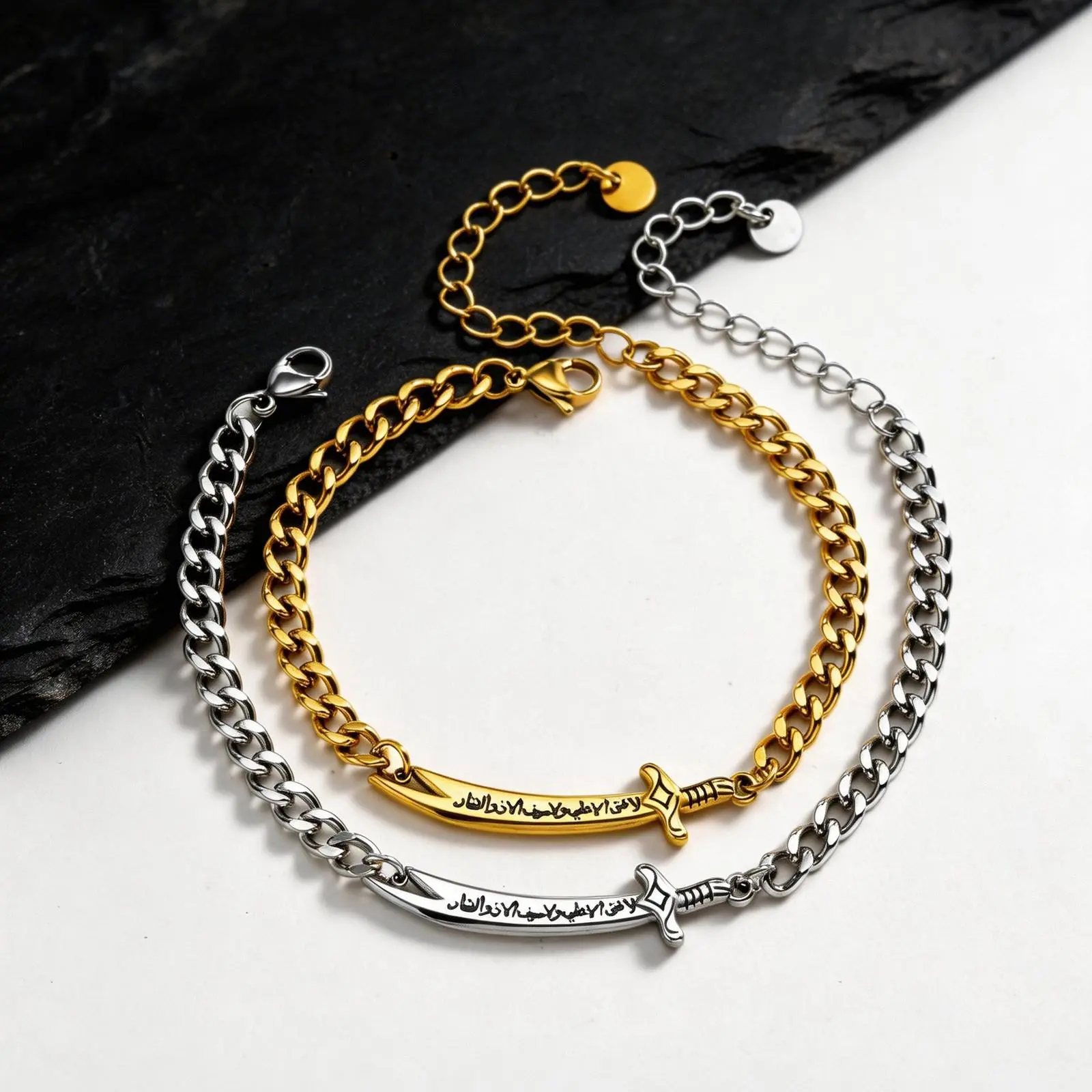 Vnox Zulfiqar Sword Bracelet for Men Women, Stainless Steel Cuban Chain Bangle, Arabic Calligraphy Muslim Adjustable Bracelets