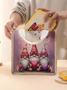 Christmas Gnome Pattern Handbag Lunch Bag, Women's Casual Shoulder Bag, Large Capacity Picnic Food Drink Bag, Valentine's Day Gift