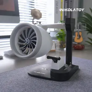 NIKOLATOY Jet Engine Fan Model Desk Gadget with Wireless Charger, Turbofan Engine Model Display with Rotating LED Blades, Creative Desktop Jet Fan Office Decor Engineering Gift for Men