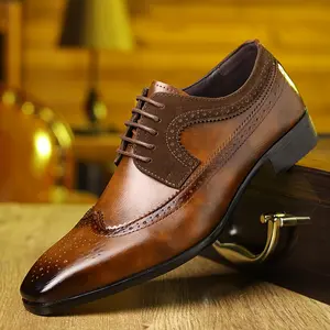 Men's Vintage Brogue Carved Leather Dress Shoes, Formal & Casual Wear for Daily, Wedding & Party
