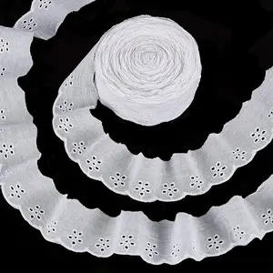 15 Yards Lace Trim, 1.5 Inch Wide Eyelet Ribbon, Floral Embroidery Ruffle with Wavy Edge, Ideal for Sewing Dresses, Bags, Crafts, Clothes
