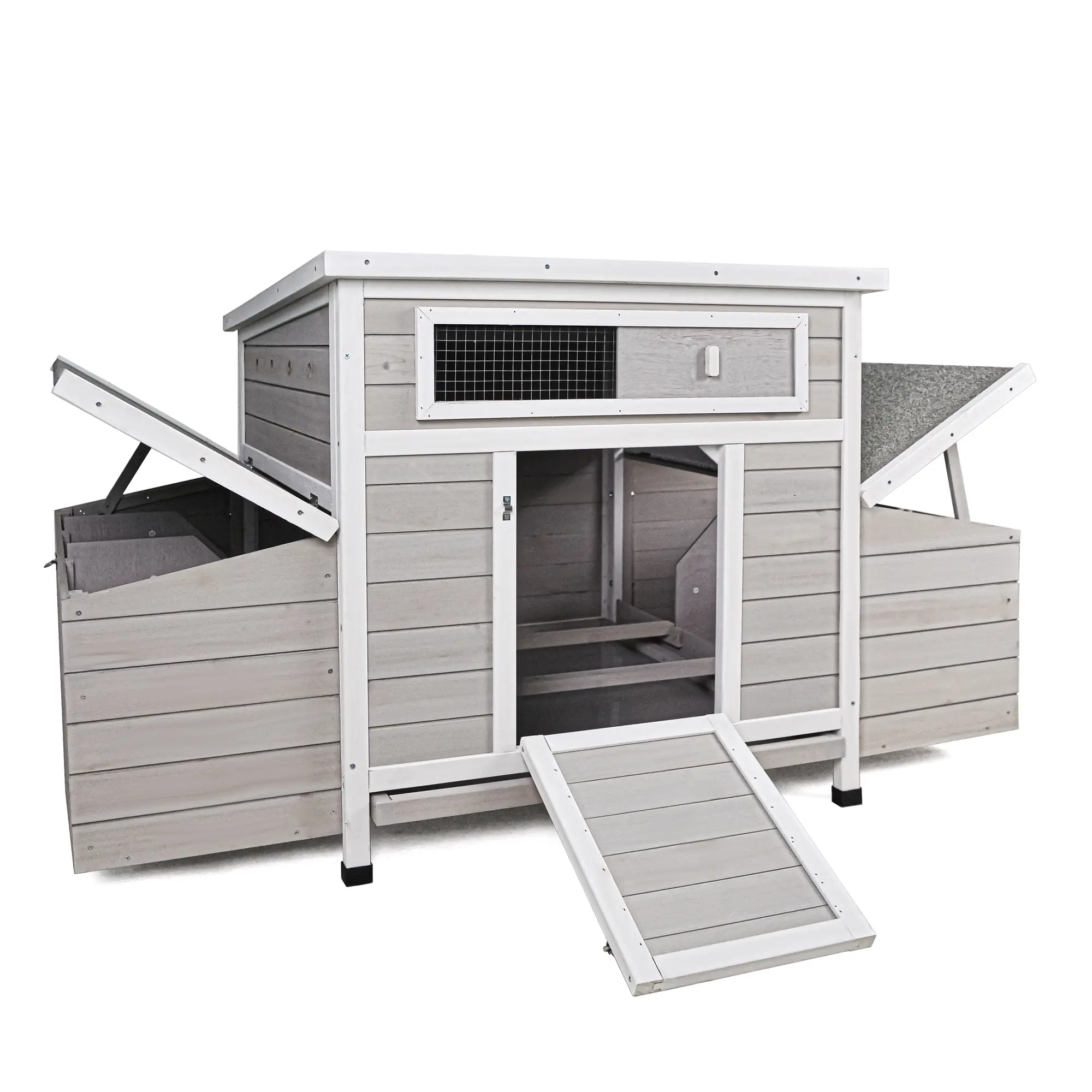 Large Wooden Chicken Coop Outdoor Hen House Poultry Cage for Outdoor with 2 Sides Nesting Boxes