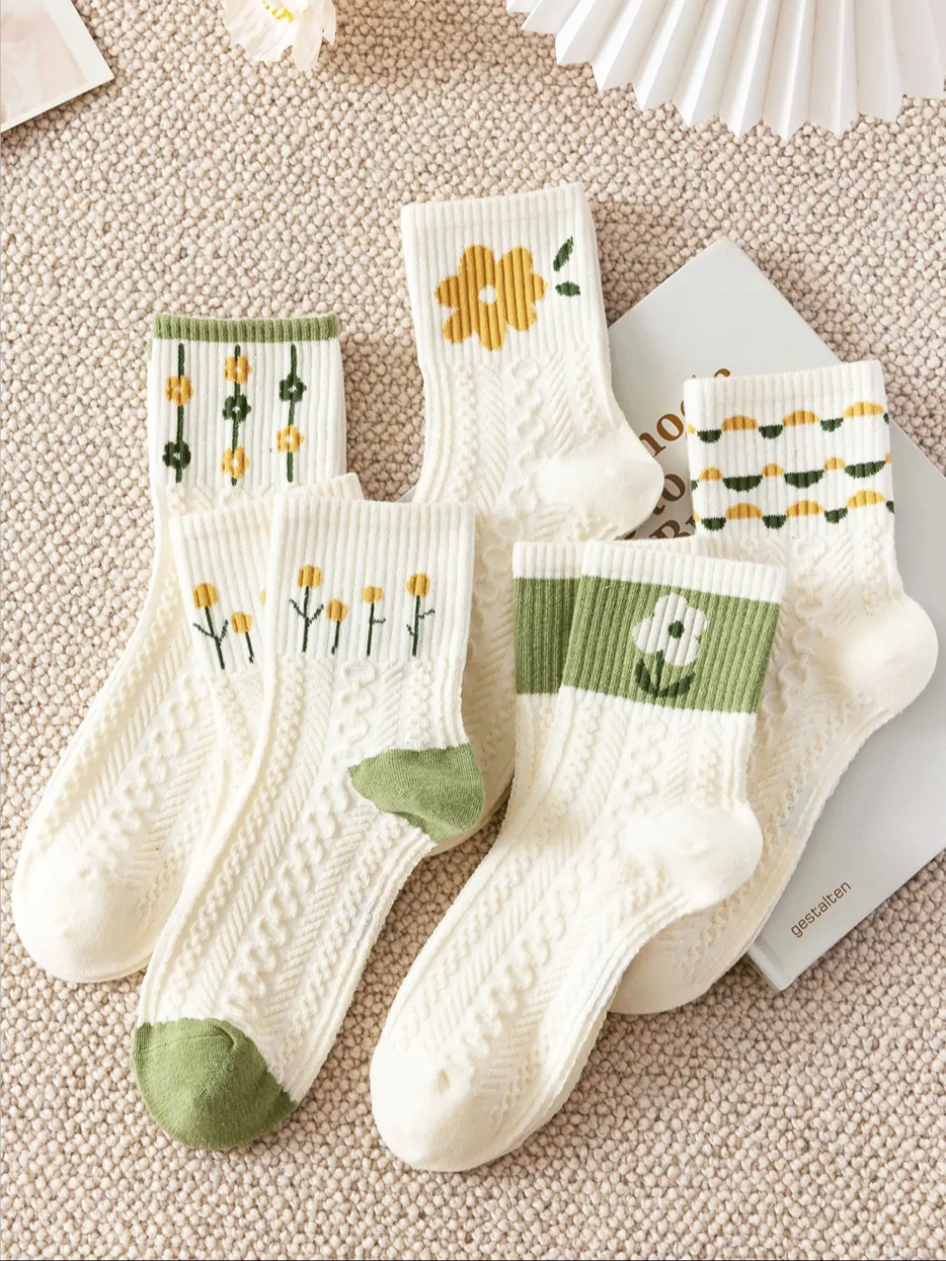 Women's 5 Pairs Floral / Bow Pattern Knitted Socks, Fashion Casual Cozy Cute Ankle Socks, Casual Stylish Socks for Daily Outdoor Wear, Women Socks for All Seasons, Casual Comfy Socks