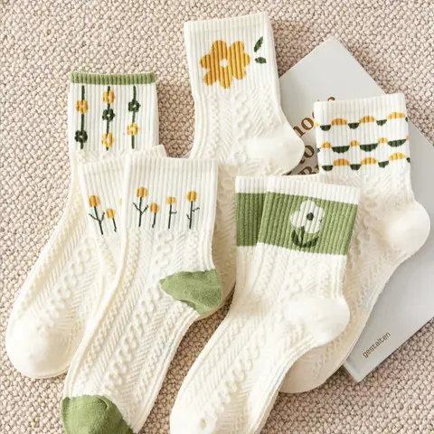 Women's 5 Pairs Floral / Bow Pattern Knitted Socks, Fashion Casual Cozy Cute Ankle Socks, Casual Stylish Socks for Daily Outdoor Wear, Women Socks for All Seasons, Casual Comfy Socks