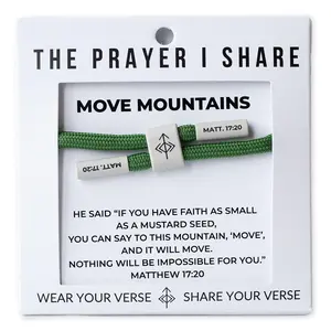 The Prayer I Share Move Mountains Matthew 17:20 Fashionable Stackable Bracelet in Polyester Cord with Silicone Accents Adjustable to 9.5" Waterproof Sweat-Proof for Active Lifestyles