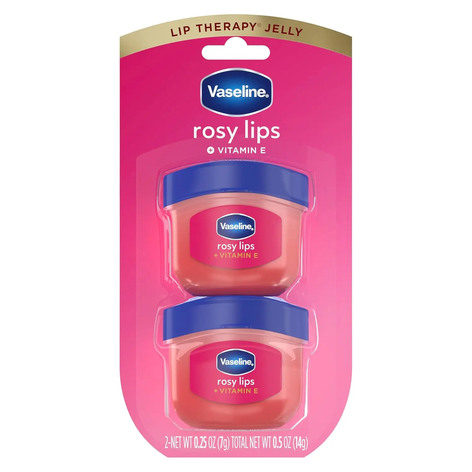 Vaseline Lip Therapy Jelly, Rosy Lips Moisturizer with Vitamin E for Soft and Smooth Lips 2 Pack, 0.25 oz (7 g) Each,Gloss,Lipgloss