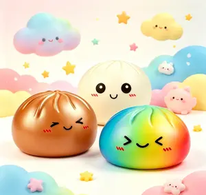 Cute Dumpling Squishy Toy , Rainbow & Classic Bao Designs, Stress Relief Fidget Sensory Squeeze Toy for Kids, Party Favors Gift