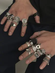 Punk Style Dragon Ring Set, Stackable Rings, Statement Rings, Skull Design, 24 Piece Punk Jewelry Series, Unisex Vintage Star Accessory, All Seasons Fashion, Dark Aesthetic Rings