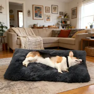 Soft Faux Fur Pet Bed for Dogs and Cats,  1 Count  Non-slip Comfortable Sleeping Pad, Suitable for Large Medium Small Breeds, light grey Washable Thick Dog Bed for All Seasons, xl size pet sofa bed cozy cat bed