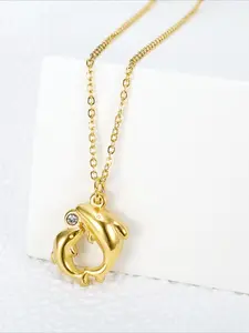 Stainless Steel Double Dolphin Set Zircon Necklace, Three-dimensional Dolphin Shape, High-end Stainless Steel Accessories, Versatile for Daily Use