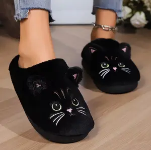 Cute Cartoon Slippers-Cute Cat Plush Winter Slippers - Kawaii Closed Toe - Soft Sole Slip On Shoes, Cozy & Warm Home Slippers