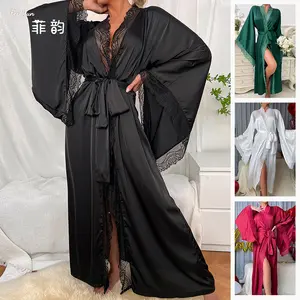 The Perfect Gift: Luxurious Lace-Stitched Satin Kimono Robe for Her