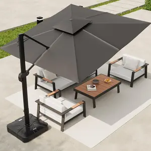 10x10 FT Cantilever Patio Umbrella with Stable Base, 360 Degree Rotation and Height Adjustment, Heavy Duty Aluminum Outdoor Shade for Garden Poolside and Backyard in Grey/Grey/Red,summerwins