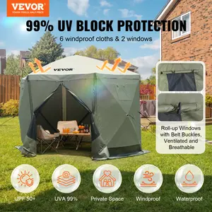 【fathersdaygift】VEVOR Pop Up Gazebo Tent, Pop-Up Screen Tent 6 Sided Canopy Sun Shelter with 6 Removable Privacy Wind Cloths & Mesh Windows, 10x10FT Quick Set Screen Tent with Mosquito Netting, Army Green