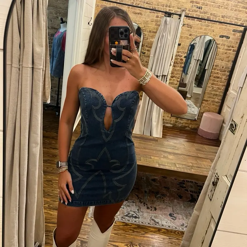 Sweetheart Cutout Denim Mini Dress - TikTok Shop