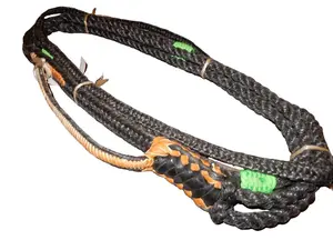 EPT Black Poly Pro 9x7 LH 3/4" x 3/4" Rodeo Rider 16' Bull Rope with 2 Keepers & 60 Day Warranty Soft Texture All-Black Poly Rope