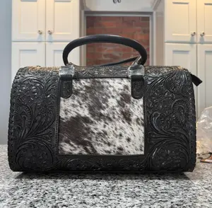 Large genuine hand tooled & painted leather speedy bags