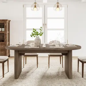 Garvee 70.8 Inch Oval Dining Table for 6-8 People - Large Farmhouse Style Kitchen and Dining Room Table with Thick Sturdy Wooden Base, Ideal for Kitchen, Living Room, or Office in Brown
