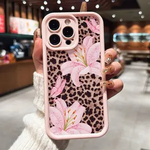 Cute Lily Leopard Print Phone Case, Compatible with iPhone 17/16/15 Series, High-Quality Protective Cover, Perfect Gift for Couples