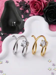 20G Spiral Double Hoop Nose Rings for Women Men Hypoallergenic Stainless Steel Nose Rings Nostril Piercing Jewelry Silver Gold 10mm