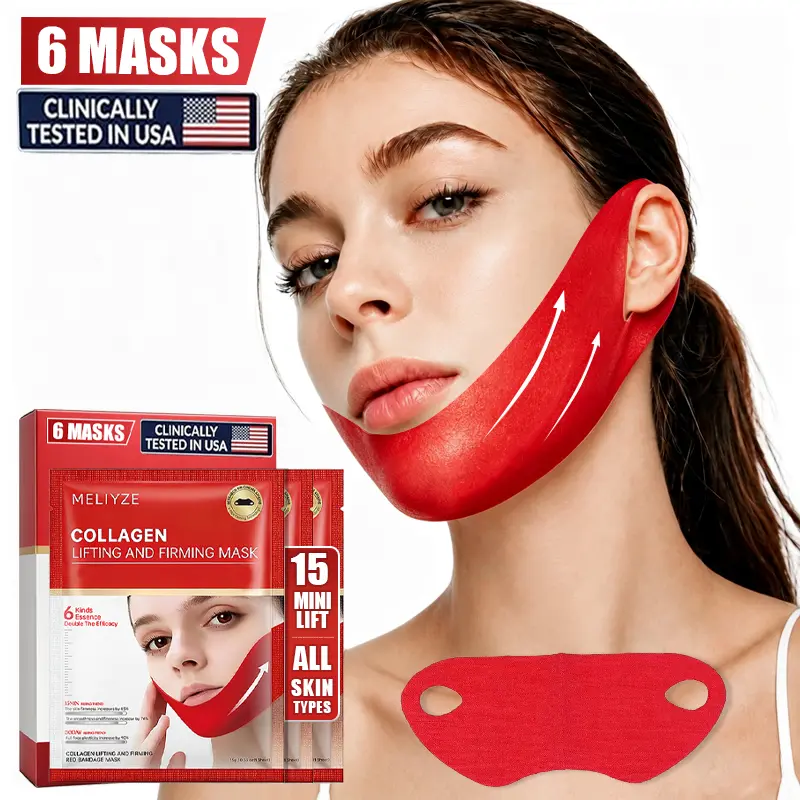 Collagen Lifting & Firming Face Mask with Hyaluronic Acid & Aloe - Moisturizing, Hydrating Jawline Shaper & Double Chin Strap - Neck Tightening, Contour Support for All Skin Types, Moisturizer, Moisture, Aluminum Free