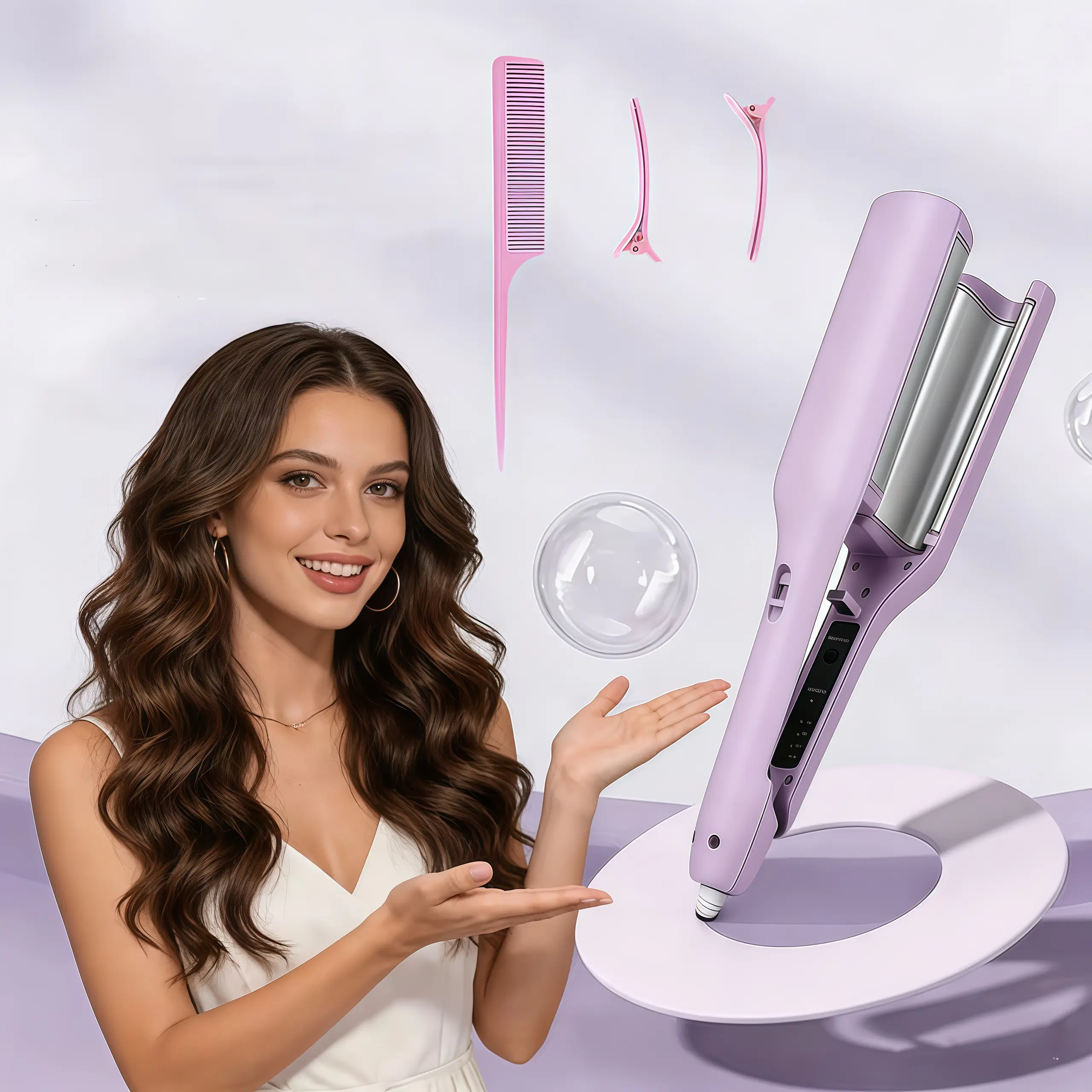 LEFINEE 1-Inch Ionic Ceramic Deep Wave Crimper - Salon-Quality French Curling Tool, Negative Ions for Smooth Waves, Adjustable Volumizing, US Plug, Portable Travel Styling Appliance, Gift-Ready, Local Warehouse Shipping, 3-5 Days Delivery