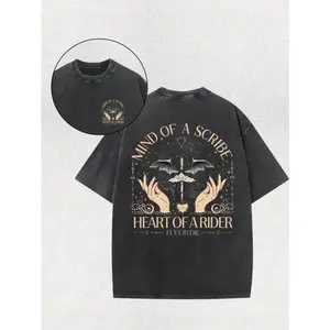 Eagle'S Soul, Fourth Wing T-Shirt | Dragon Knight Shirt | Basgat War Academy, 230G High-Quality Double-Sided Printed Wax Printed T-Shirt, Retro Washed, 100% Cotton Menswear Top Man Tshirt Streetwear Crewneck Tropical Shortsleeve Menswear Tops