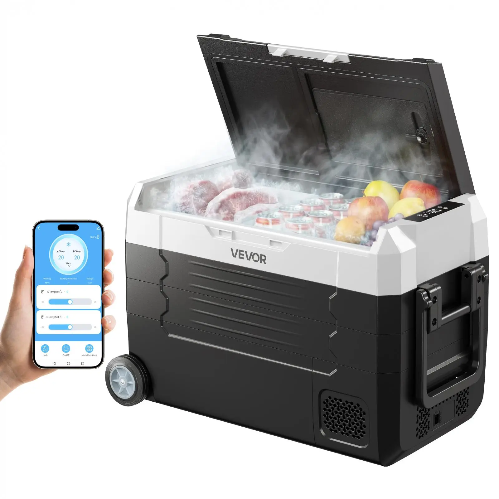 VEVOR Car Refrigerator, DC 12/24V AC100-240V Compressor Electric Cooler, -4°F to 68°F Truck Refrigerator with APP Control, Wheels & Dual Zone, 37 QT Cars Cooler for RVs, Boats, Camping, Fishing#BackToSchool