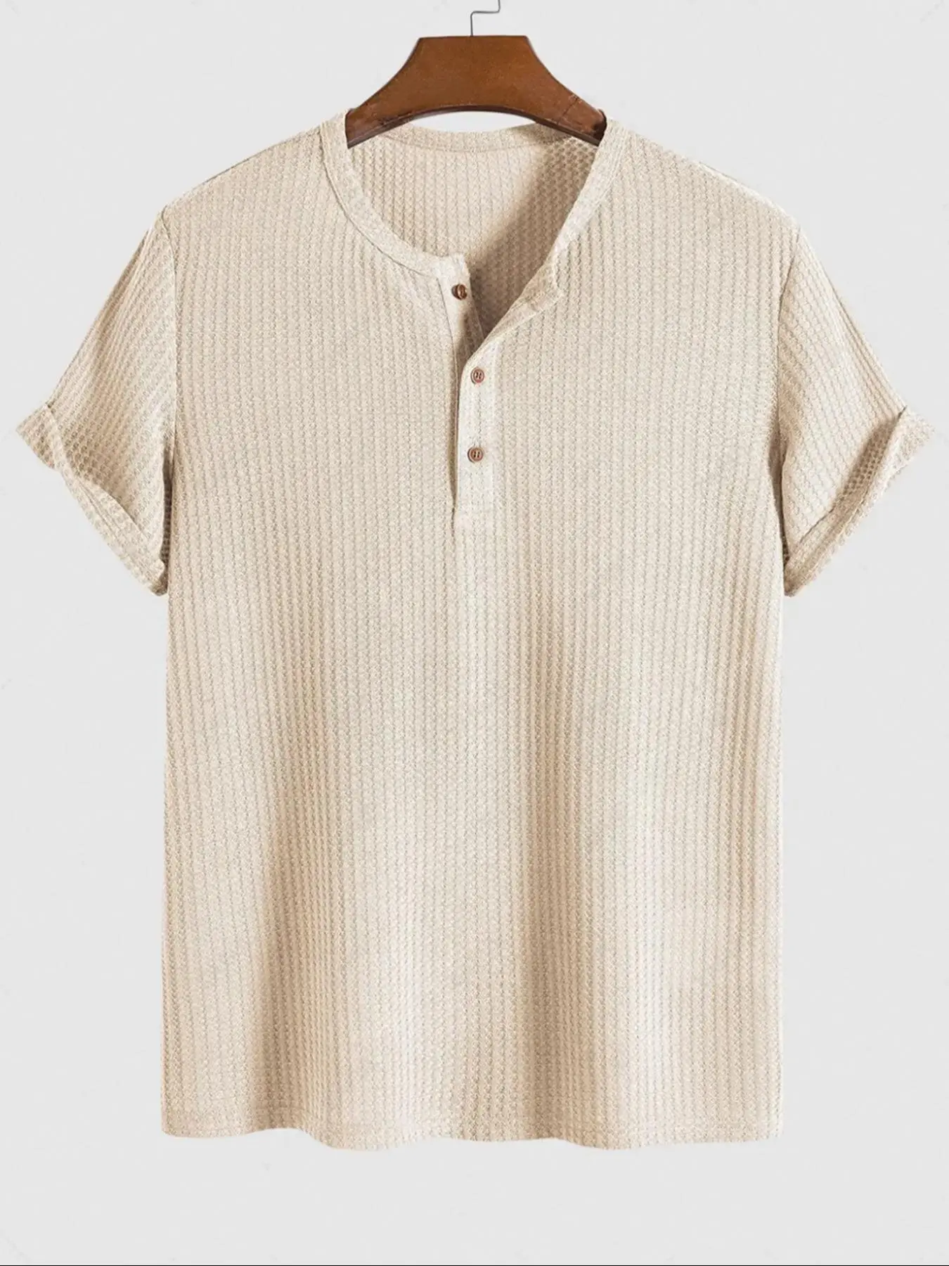 Men's Solid Plain Knit Henley Short Sleeve T-shirt, Regular Fit Casual Round Neck Top for Summer, Daily Wear Knitwear