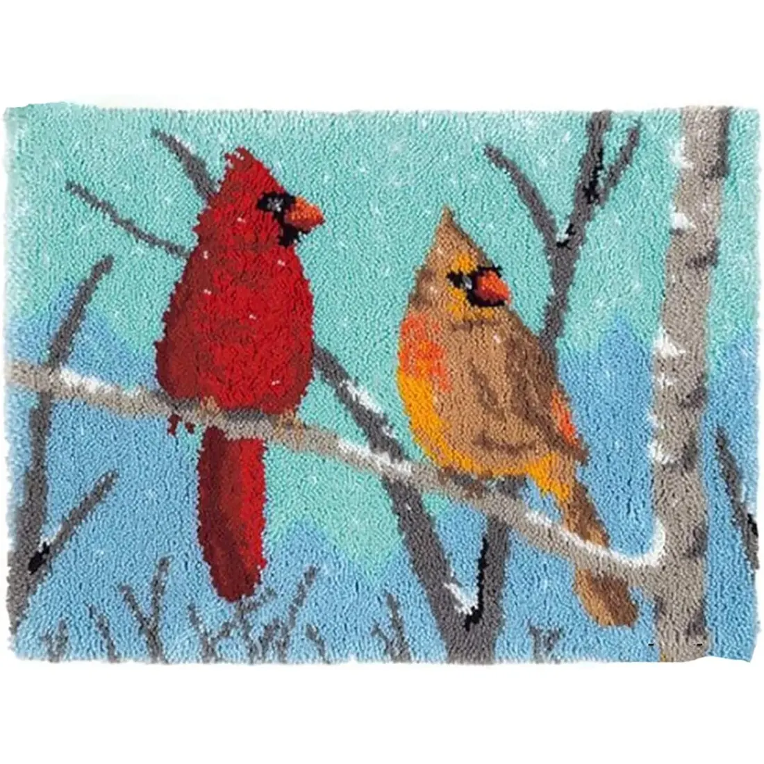 latch hook kits for adults, DIY Handmade Carpet Crochet Needlework Mat Knotted Cushion Tapestry, Red and yellow birds Pattern Pre-Printed, Embroidery Kits Decoration Festival Gift 20.47in*14.96in 52cmx38cm, Friends, Vinyl