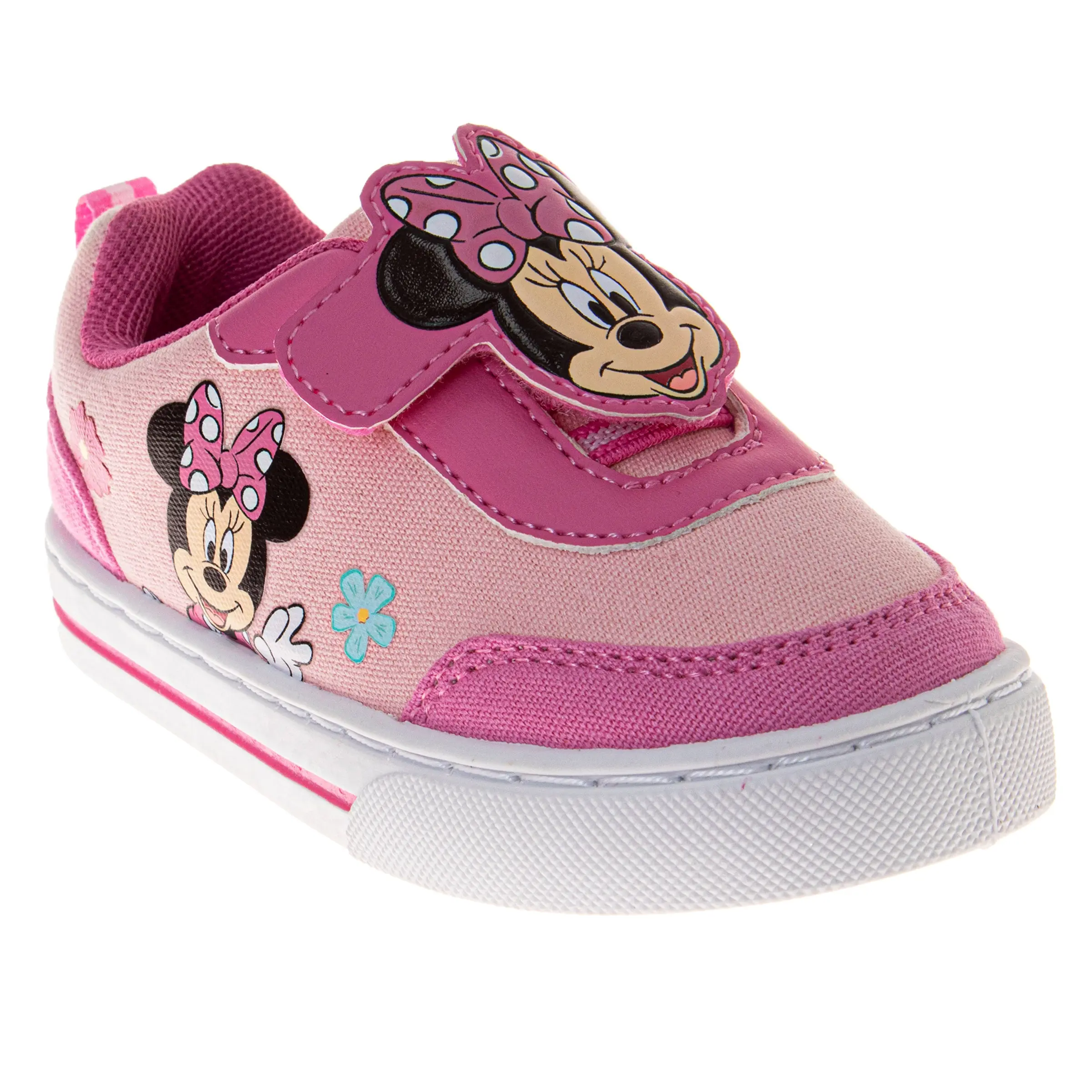 Josmo Toddler Girls' Minnie Mouse Polka Dot Casual Trendy Trainers - Low Top, Round Toe, Soft, Bow, Velcro Strap Closure, Toddler Size 5, Shoes for 5-6 Years Playground Wear