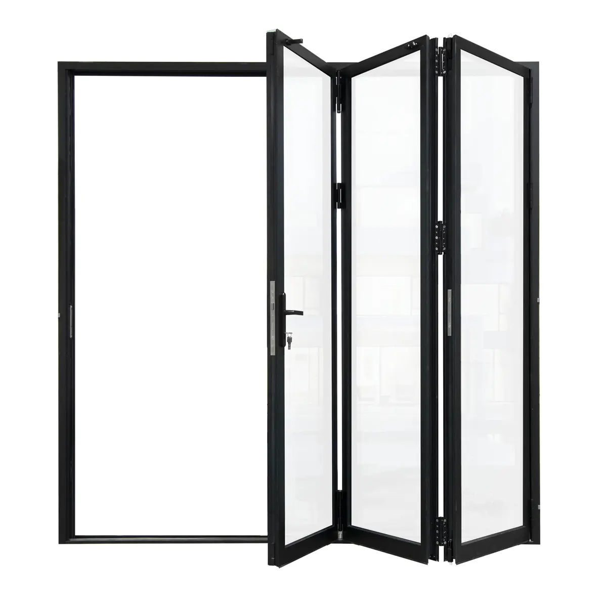 Matte Black Left to Right Out-Swing Thermal Break Aluminum Folding Patio Door with Locks 96 in. x 80 in.