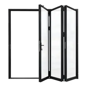 Matte Black Left to Right Out-Swing Thermal Break Aluminum Folding Patio Door with Locks 108 in. x 96 in.