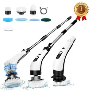 2026 Electric Spin Scrubber Brush with 8 Replaceable Heads 2 Adjustable Speeds 3 Length Handle IPX7 Waterproof 4 Multi-Functional Brush Heads Portable Durable Cleaning Tool for Bathroom Household