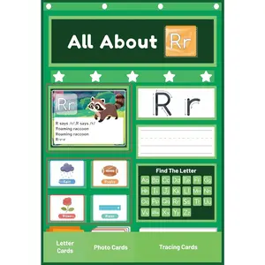 Alphabet Learning Pocket Chart for Classroom & Homeschool,  About Letters Pocket Wall Chart, Handwriting Practice Letter Tracing with Write & Wipe Surface for