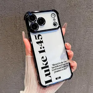 Protective Four Corners Plated Clear Phone case for iPhone 17 Pro Max 16 15 Plus Air 14 13 12 11  Biblical Promise Verse Patterned Shockproof Transparent Soft Silicone Cover