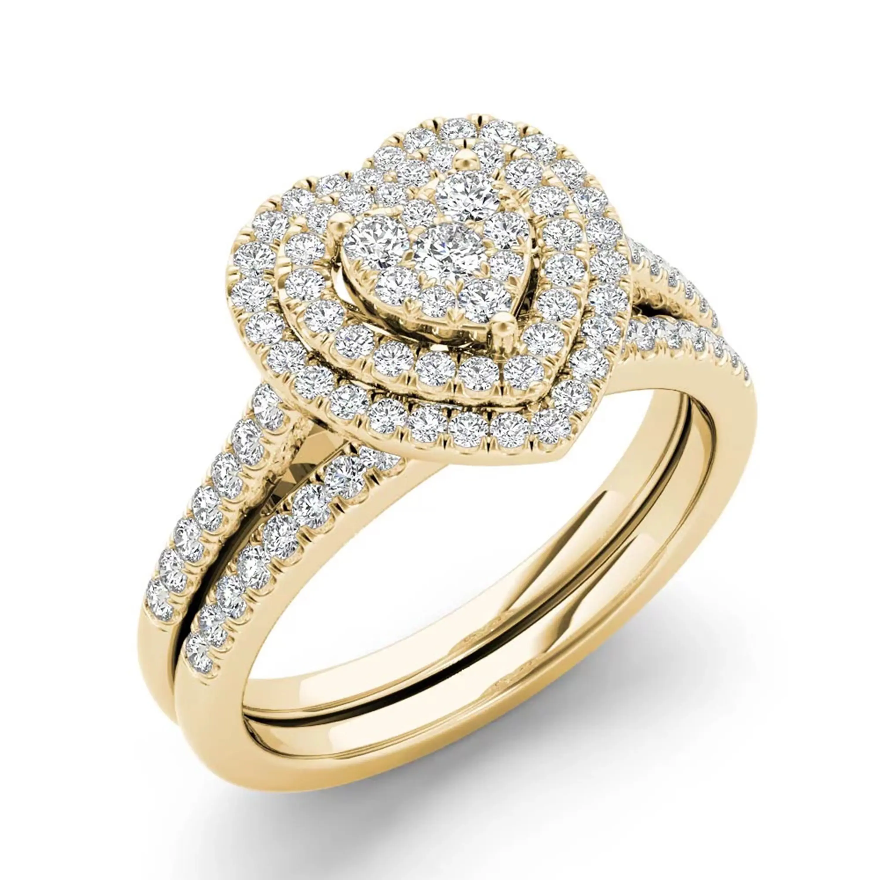 Luxury Heart Shaped Engagement Ring Set for Women, Double Cubic Zirconia Rhinestone Wedding Rings with Matching Stackable Band, Elegant Statement Jewelry, Romantic Gift for All Occasions