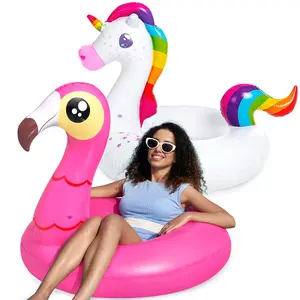 2-Pack Flamingo Unicorn Pool Float - Fun Floaties Inflatable Swimming Pool Tubes Toys Party Decorations, Summer Vacation Lake Beach Floaty Swim Rings Raft Lounger for Adults & Kids / Electric Air PumpDealsforyoudays