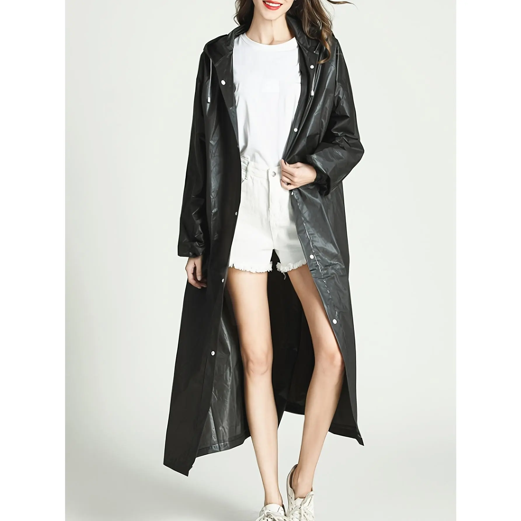 3 Black High Quality Thick Outdoor Leisure Adult Outdoor Sports Raincoats, Windproof and High Quality EVA Thick Full Body Jumpsuit Raincoat for Travel, Outdoor Cycling, Portable Raincoat, Drawstring, Hiking, Portable Adult Women's Raincoat