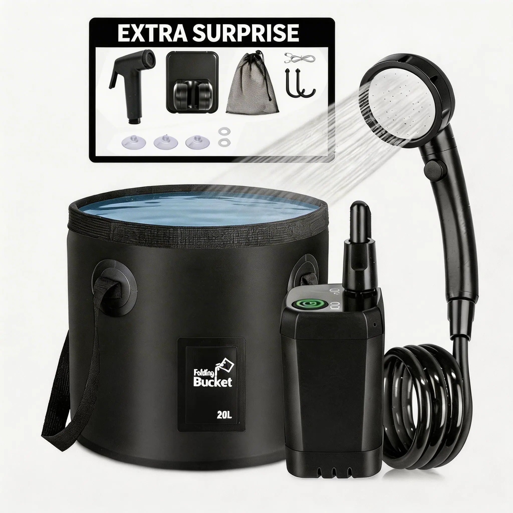 Senmeo Camping Shower, Portable Head Shower with a USB Rechargeable Pump for Outdoor Hiking, Beach Trips, and Pet Bathing, Camping Equipment, Portable Head Showers