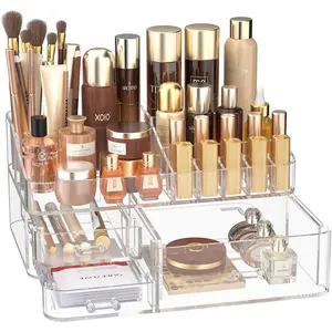 Makeup Organizer for, Acrylic Large Desk Organizer with Drawers, Holder for Cosmetics, Lipsticks, Nail Polish, Skincare, Countertop,, Dresser