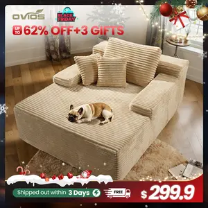 【Jumpstart Sale】Ovios 49'' Boneless Chaise Lounge with Cup Holders, Upholstered Sofa Bed with Throw Pillows and Armrests, Indoor Sleeper Chair- Luxurious Plush Corduroy Chair Bed for Living Room - No Assembly Required