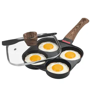 4-Cup Nonstick Egg Pan with Lid , Black Aluminum , Bakelite Handle , Healthy Pancake,Burger,Sandwich Maker , Gas & Induction Cooktops Ready