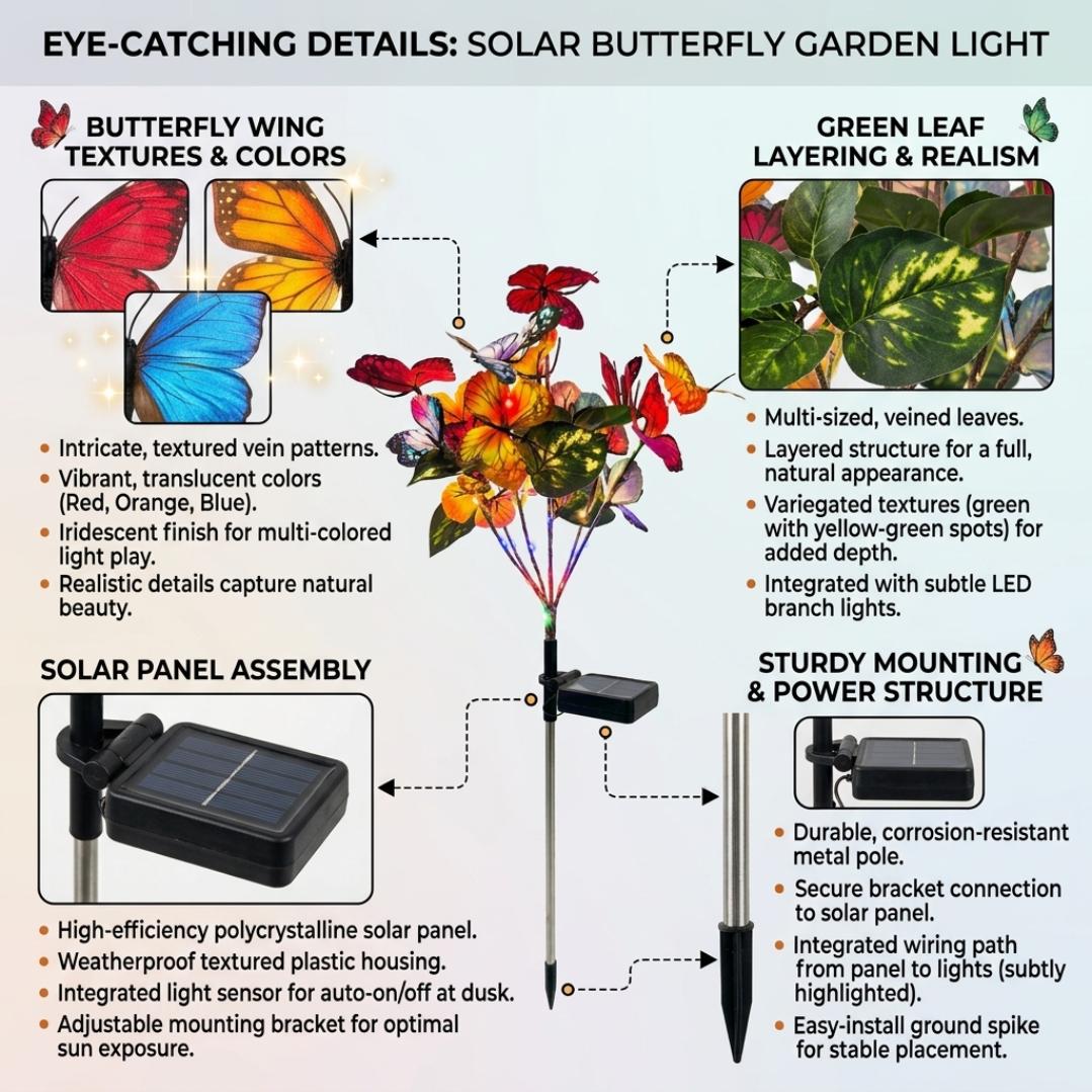 8 Pack Solar Butterfly Garden Lights, IP65 Waterproof Outdoor Decor